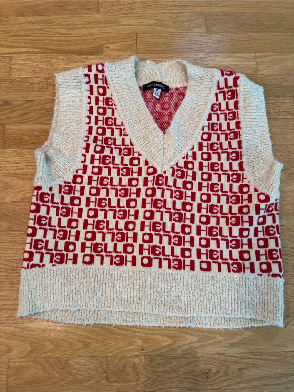Urban Outfitters Cream Knit Vest with Red Pattern
